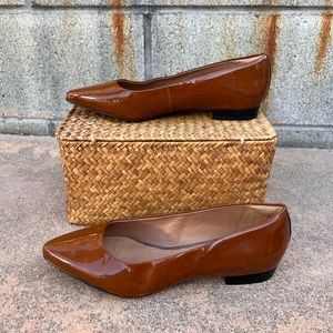 Tan / cognac patent ballet flats by Clarks, size US 7, never worn